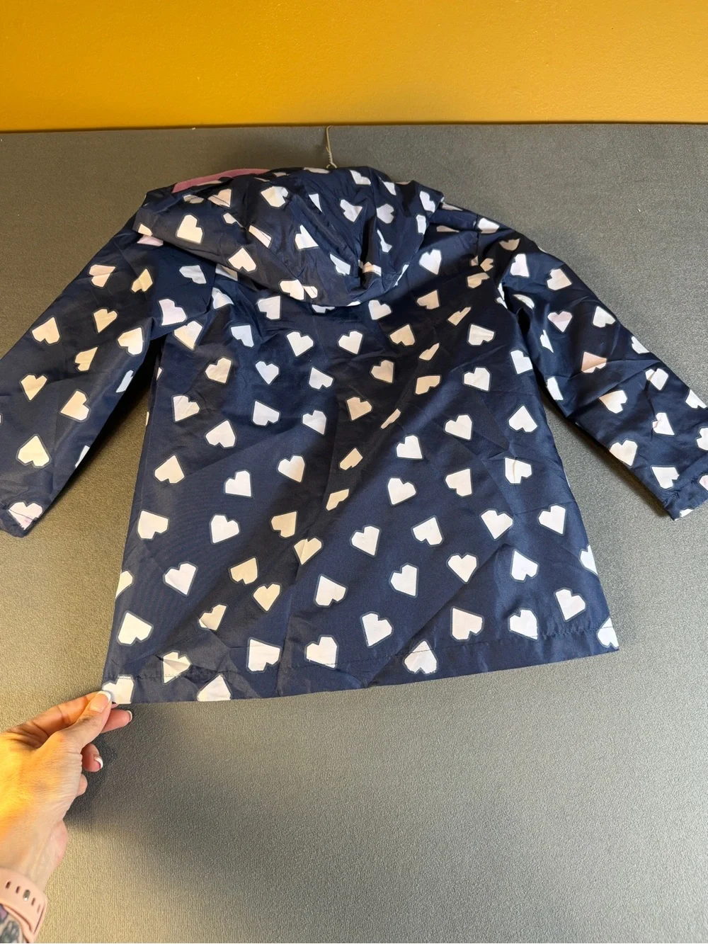 Carter's Navy Heart-Print Hooded Raincoat with Pink Lining